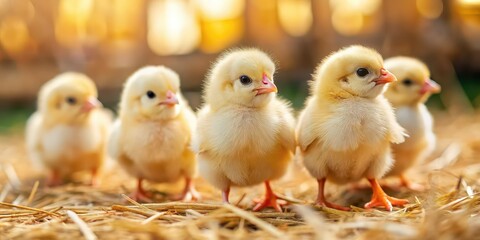 Close up of adorable little chickens in a farm, chickens, baby animals, cute, livestock, poultry, farm, agriculture, small