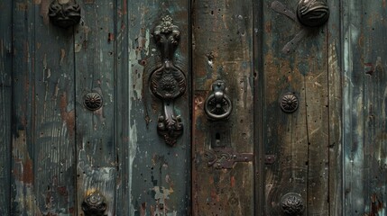 Old entrance door with an antique door handle