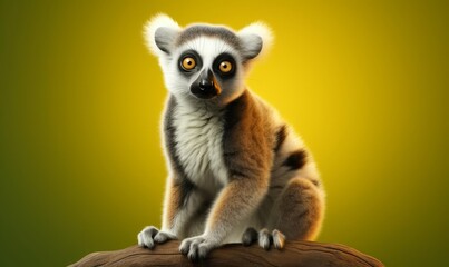 Fototapeta premium Lemur posed with wide eyes flat design side view treetop theme 3D render Complementary Color Scheme