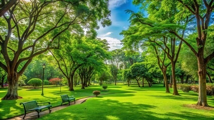 Lush green nature in a public park , public, park, nature, green, outdoor, environment, trees, grass, foliage