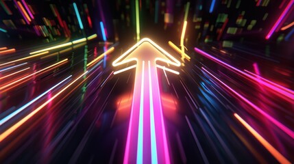Neon Arrow Upward in Vibrant Light