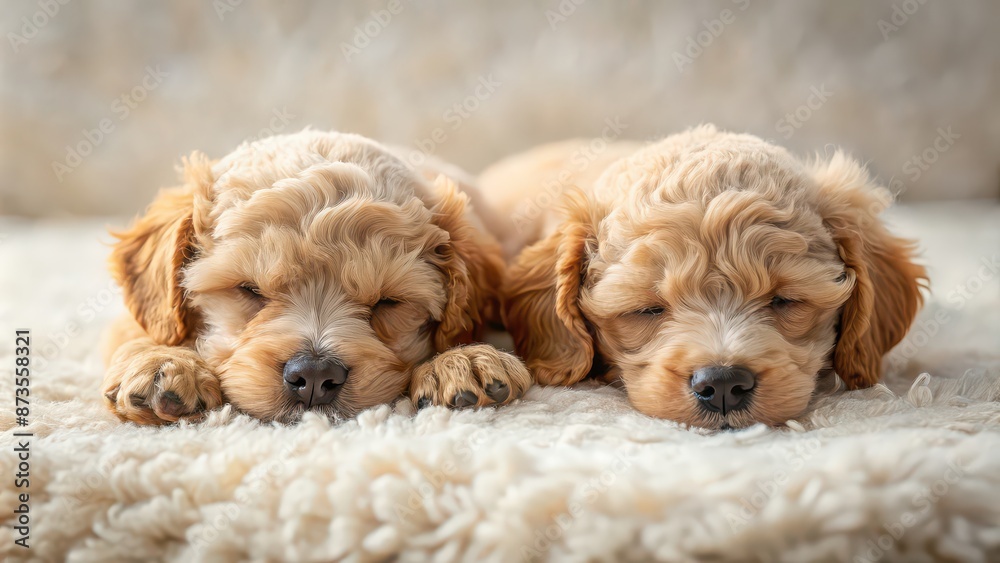 Wall mural Two cute poodle puppies sleeping peacefully, poodle, puppies, sleeping, adorable, fluffy, pets, canine, animals, resting