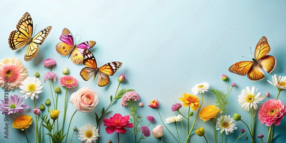 Canvas Prints Minimalist and exquisite e-commerce style photo of flowers and butterflies , green, nature, floral, elegant, beautiful