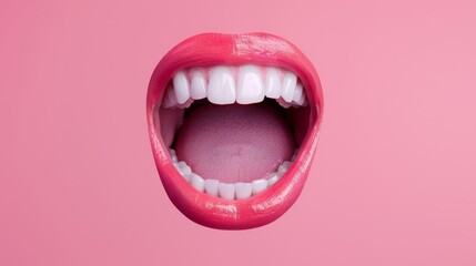 Naklejka premium Mouth displaying teeth with vibrant fashion veneers, detailed textures, sick trendy minority hobbies, wired fashion elements, visually captivating