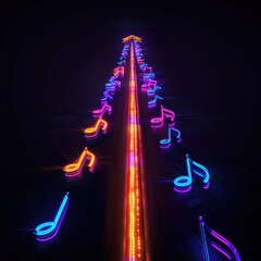 Neon Music Notes Ascending