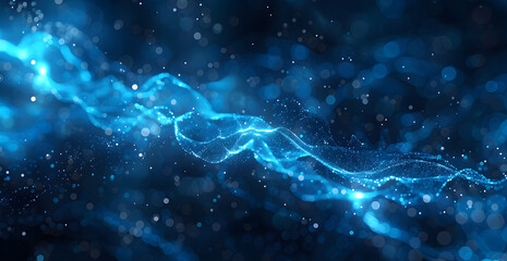 A blue wave of light with a lot of small dots in the background