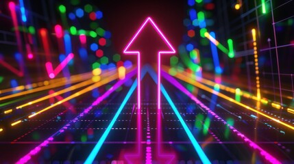Neon Arrow Pointing Upward with Lines