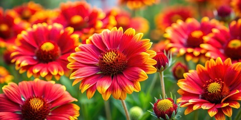 Vibrant red and yellow flowers in full bloom, blooming, petals, garden, bright, colorful, nature, plant, floral, blossom, summer