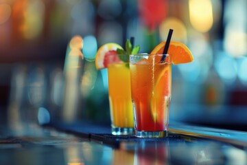 Colorful Cocktails with Citrus Garnish. Generative AI.