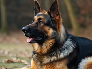 German Shepherd Dog portrait in the garden , generated by AI