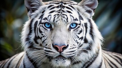 Fototapeta premium Blue-eyed white tiger, wildlife, nature, majestic, predator, endangered species, feline, beautiful, rare, fierce