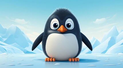 Naklejka premium Penguin waddling comically flat design side view icy terrain theme 3D render Splitcomplementary color scheme