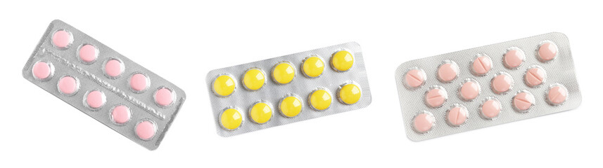 Set of different antibiotics in blisters isolated on white