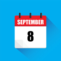 Calendar icon September. Red header design. Eighth September detail. Vector illustration.