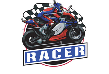 Vector Illustration of Racing Motorcycle and Racing Flags with Vintage Illustration Available for Tshirt Design