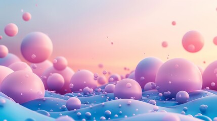 Surreal Scene with Floating Pink Bubbles