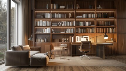 Modern Home Office with Bookshelf
