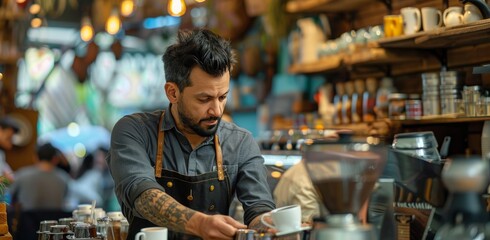 Smiling Barista Pouring Coffee In A Coffee Shop