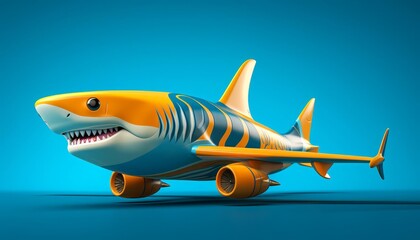 Naklejka premium Shark gliding ominously flat design side view sea depth theme 3D render Complementary Color Scheme