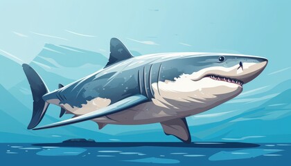 Fototapeta premium Shark gliding ominously flat design front view underwater theme animation Triadic Color Scheme