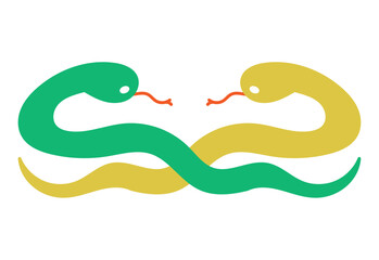 年賀状素材、巳年の絡み合うヘビのイラスト