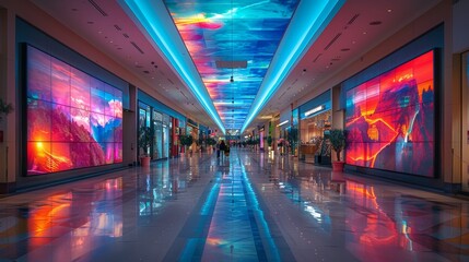 Modern Shopping Mall with Vibrant LED Displays Generative AI