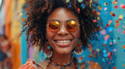 Fototapeta premium A vibrant blank capturing LGBTQ+ elders participating in a lively dance party, filled with rainbow confetti and energetic movements