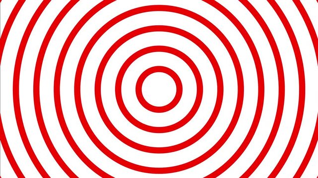 Thick outlined circles looping like a kaleidoscope. Red outlined circles on white background. Heavy thick visual. Infinitely expanding a mesmerizing visual with concentric rings. 4K Motion Graphics