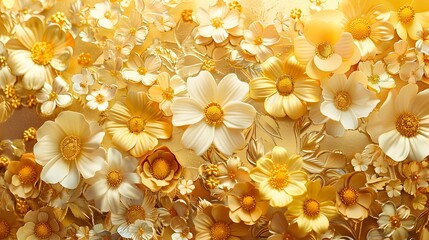 Dynamic gold background with vibrant flowers in shades of gold, creating a lively effect.