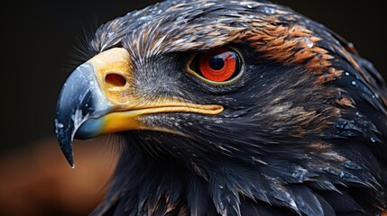Fototapeta premium a picture of a hawk with a yellow beak and a black background.