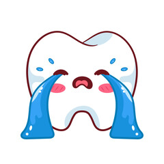 Cute Tooth Crying Cartoon Vector Character. Education Human Organ Dental Care Concept Design. Kawaii Object Illustration. Isolated White Background