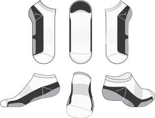 Ankle Sock tech pack template flat sketch fashion illustration mock-up cad drawing for unisex men's and women's running sock design.