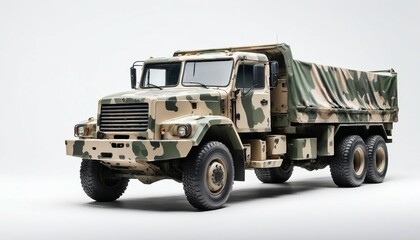Obraz premium military truck with camouflage isolated white background 
