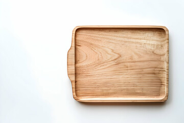 Minimalist wooden tray on white background. Perfect for kitchen decor, food photography, or serving presentations.