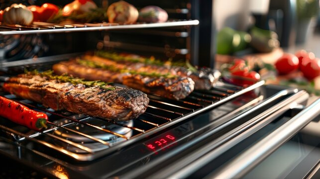 A detailed image of the smart ovens integrated cooking presets offering options for baking broiling roasting and more.