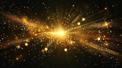 Sparkling starlight on midnight black background with radiant glow in the center, abstract beauty and elegance concept