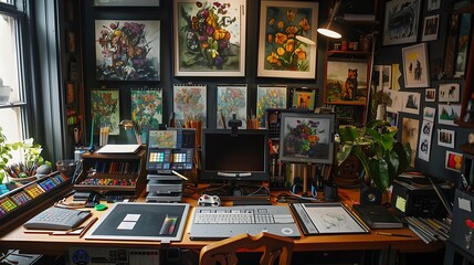 Artist's Studio with Desk and Paintings