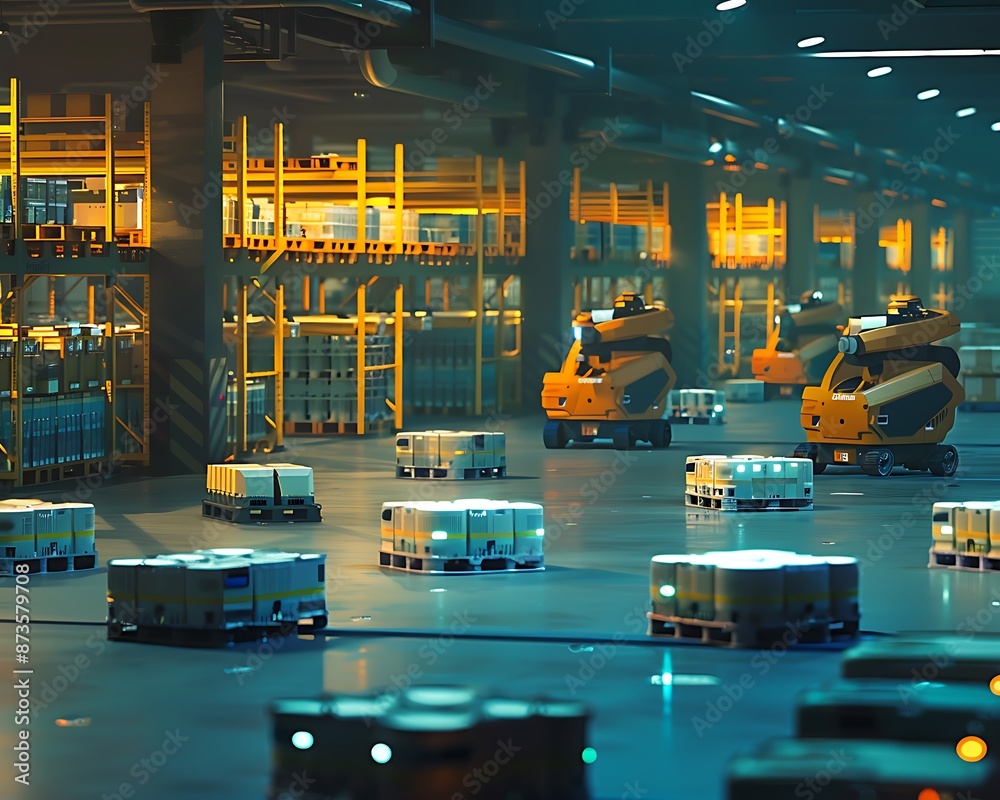 Poster Automated Warehouse with Robots and Pallets