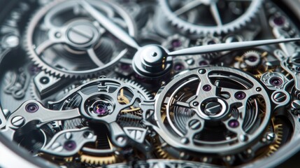 A detailed view of a skeleton watch with its beautiful exposed gears and movements visible through the front and back of the case.