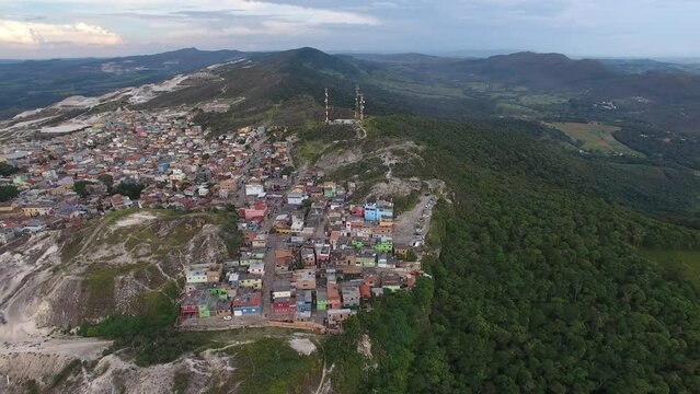 Aerial view of S&atilde;o Thom&eacute; das Letras and quartzite mine, Serra da Mantiqueira regiona, Minas Gerais, Brazil