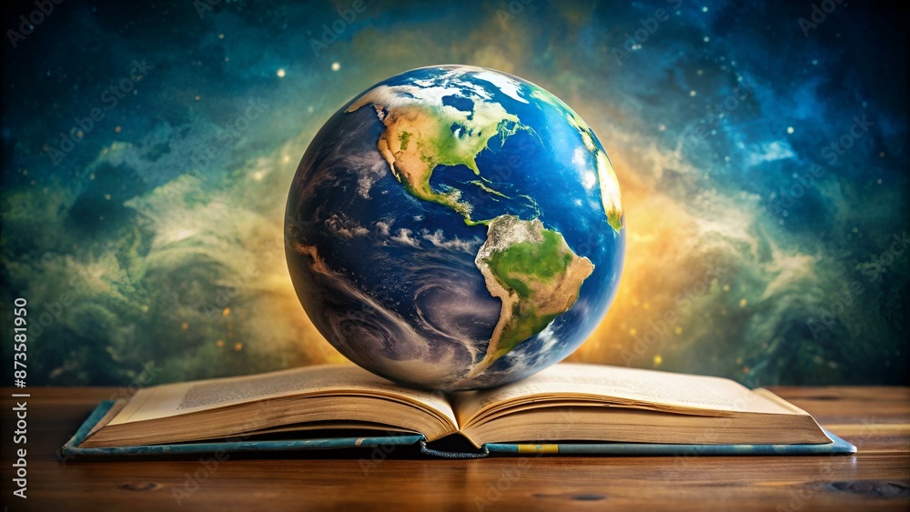 Wall mural world book day with earth globe and book background.ai generative