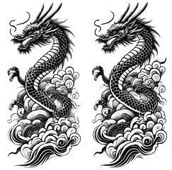 Obraz premium TRIBAL TATOO トライバル タトゥ 刺青 和柄 龍 Dragon