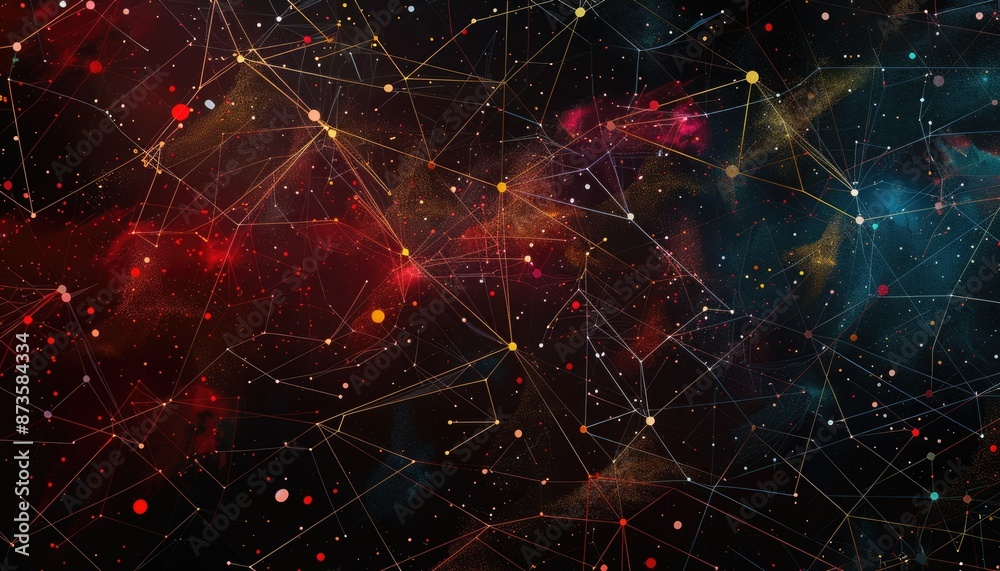 Poster a vivid representation of interconnected data points and nodes showcasing intricate digital networks