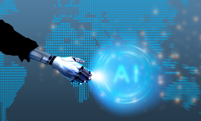 robot hand body part ai artificial intelligence technology hud blue technology innovation science...