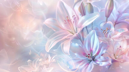 Fototapeta premium Delicate lilies in soft pastel colors with intricate details, artistic style