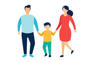  Loving Mother and father walking holding their Son and Daughter's hand Vector Artwork