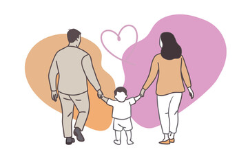  Loving Mother and father walking holding their Son and Daughter's hand Vector Artwork