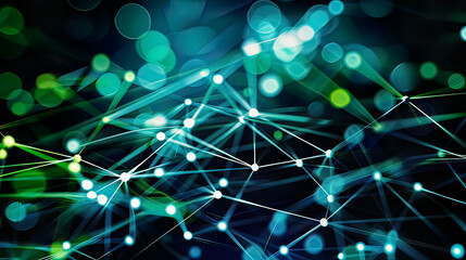Obraz premium High-resolution image of online business communication with abstract social network connections interconnected digital lines and nodes vibrant blue and green huesfocus on modern social networking