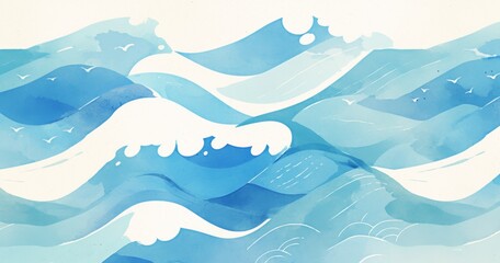 Watercolor Blue Wave Background with Paper Texture