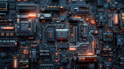 Fototapeta premium Hyper-realistic illustration of an abstract processor featuring intricate circuitry and digital elements symbolizing the complexity and functionality of modern computing technology 